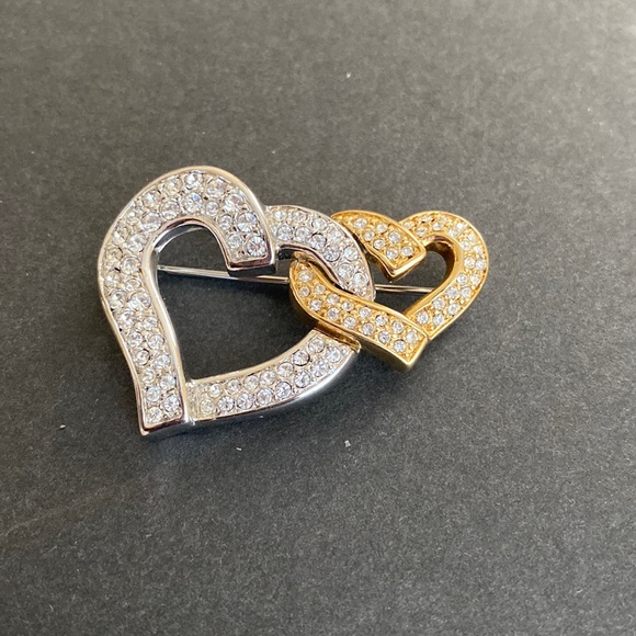 Swarovski Infinity Double Heart Pave Crystal Brooch Pin - Picture 1 of 3